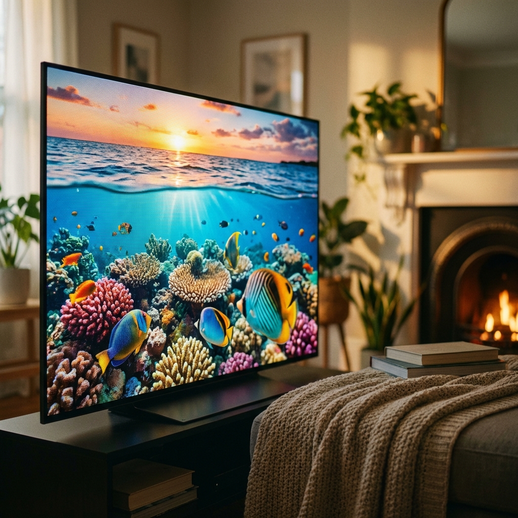 Family watching High Definition Cable TV